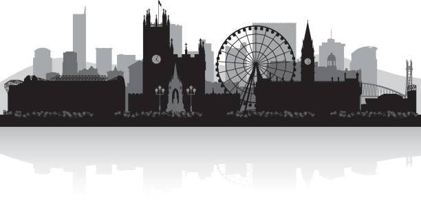 맨체스터 영국의 도시 스카이라인 실루엣 - manchester city stock illustrations