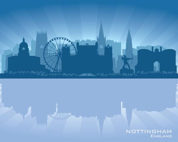 Nottingham UK city skyline silhouette Nottingham UK city skyline vector silhouette illustration nottingham stock illustrations