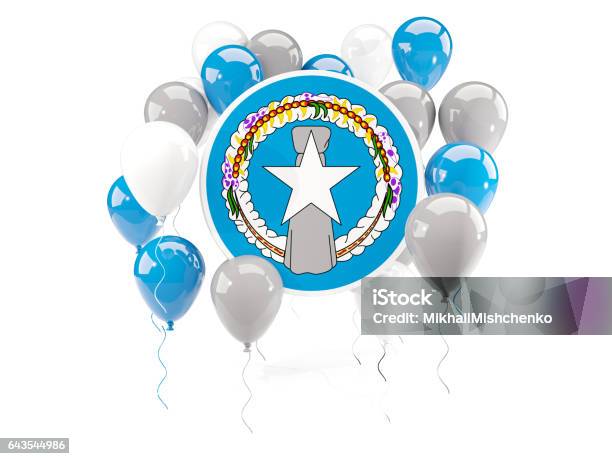 Round Flag Of Northern Mariana Islands With Balloons Stock Illustration - Download Image Now