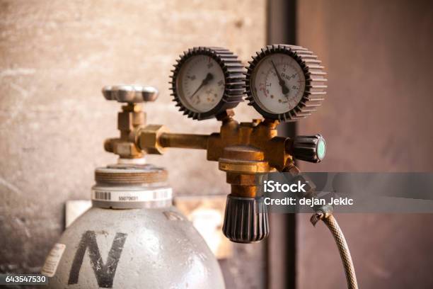 Acetylene Bottle Stock Photo - Download Image Now - Gas Tank, Pressure Gauge, Air Valve