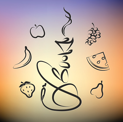 Hookah with different fruits for the vector silhouette