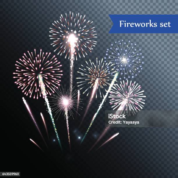 Set Of Isolated Vector Fireworks Stock Illustration - Download Image Now - Firework Display, Firework - Explosive Material, Cut Out