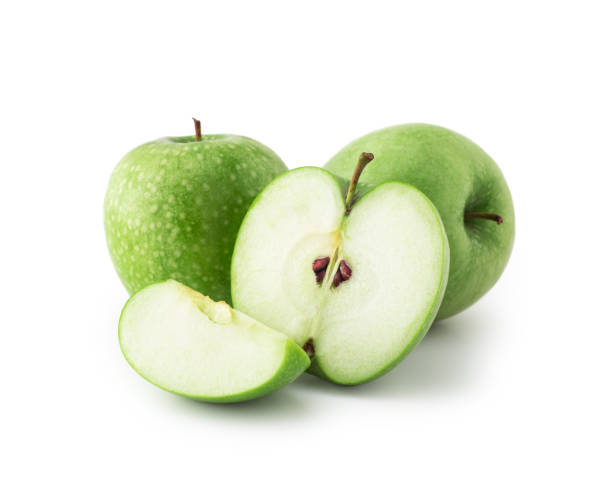 verde manzana, rebanada, aislado - isolated apple slices fotografías e imágenes de stock