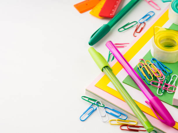istock Stationery colorful school writing tools accessories pens 643564664