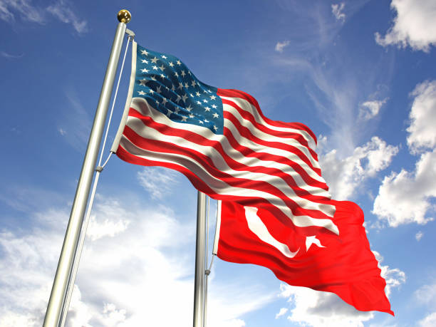 istock American and Turkish flags waving against the sky 643566980