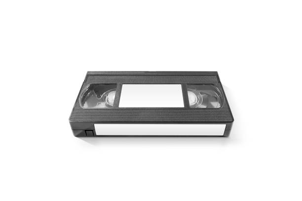 istock Blank video cassette tape mockup with white stickers, isolated 643567064