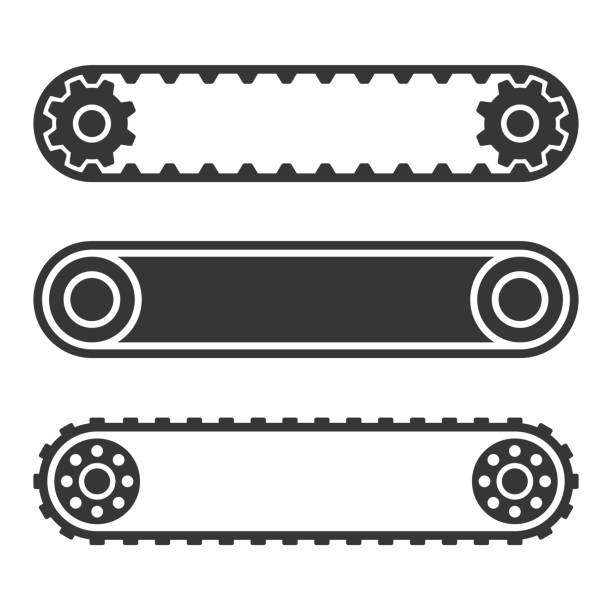 ilustrações, clipart, desenhos animados e ícones de conveyor belt linha conjunto sobre fundo branco. vector - esteira rolante