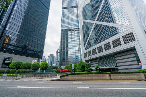 empty asphalt road in downtown,Hong Kong,China.