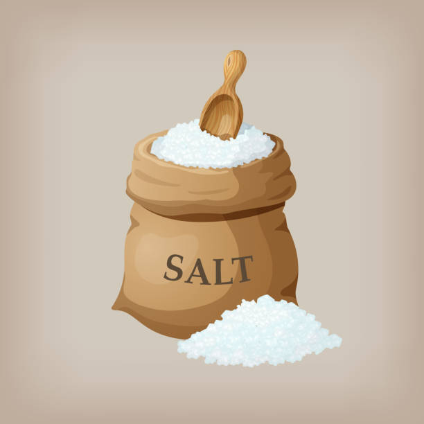 ilustrações de stock, clip art, desenhos animados e ícones de sea salt in jute sack. vector illustration - salt