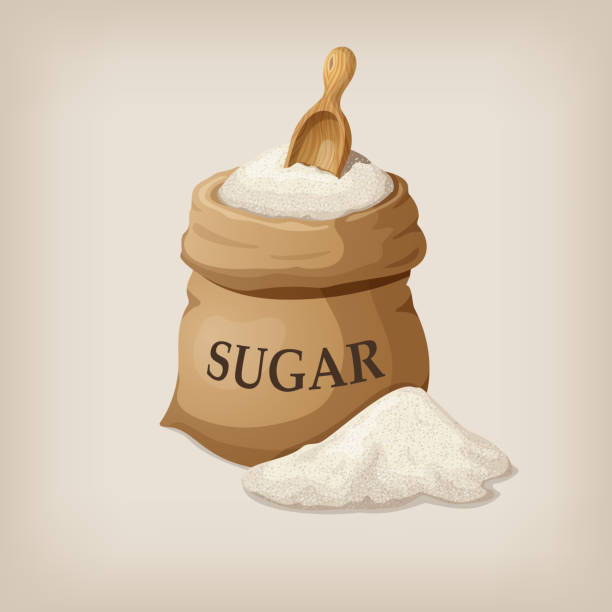 ilustrações de stock, clip art, desenhos animados e ícones de sugar with scoop in burlap sack. vector illustration - sugar