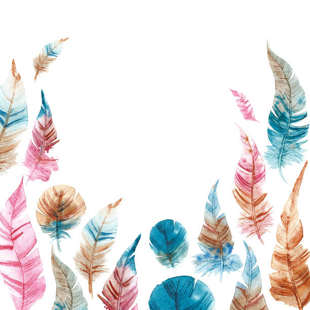 istock Watercolor frame with colorful feathers. Beautiful hand-drawn background for invitations, save the date cards and any design. 643578724