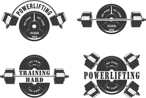 Vector illustration, Icons for the gym and powerlifting, on a white background,