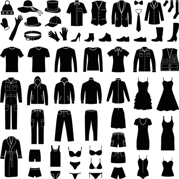 布とファッションのアイコンをコレクションのベクトル シルエット - sweater vest点のイラスト素材／クリップアート素材／マンガ素材／アイコン素材