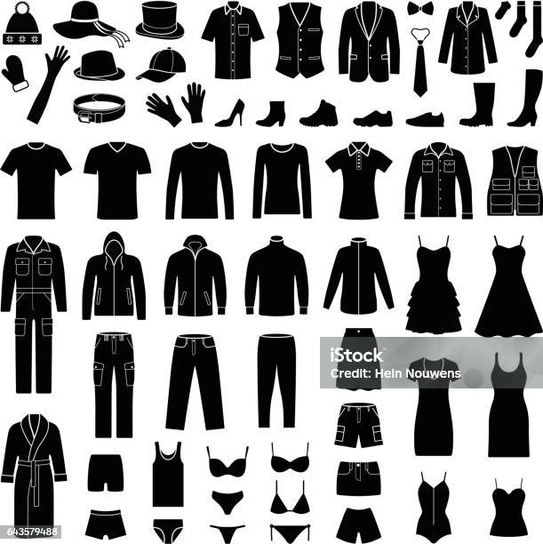 Cloth And Fashion Icon Collection Vector Silhouette Stock Illustration - Download Image Now