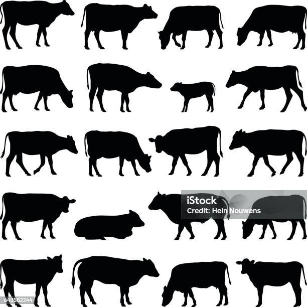 Cow Collection Vector Silhouette Stock Illustration - Download Image Now - Cow, In Silhouette, Cattle