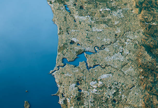 istock Perth 3D Landscape View South-North Natural Color 643595352