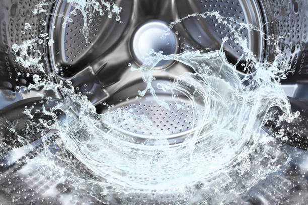 Water splash of the washing machine drum shiny and stainless steel, metal, bubble laundry stock pictures, royalty-free photos & images