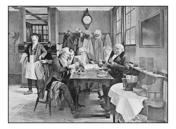 istock Antique photo of paintings: At the restaurant 643611698