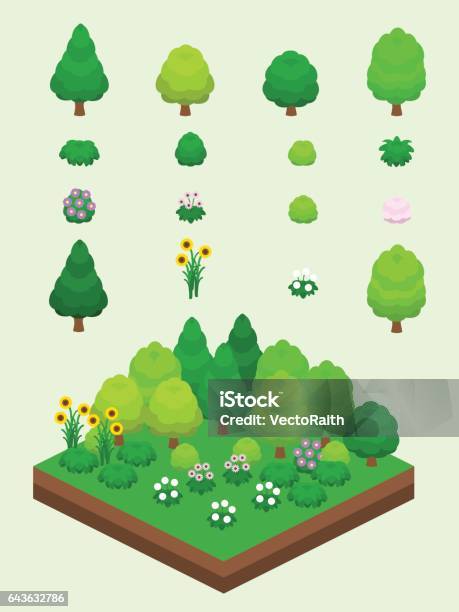 Isometric Summer Plants Set Stock Illustration - Download Image Now - Isometric Projection, Tree, Bush