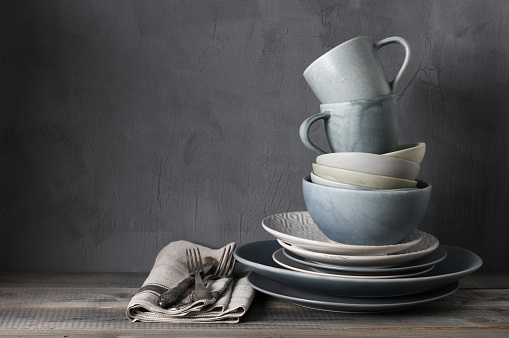 Set of grey crockery