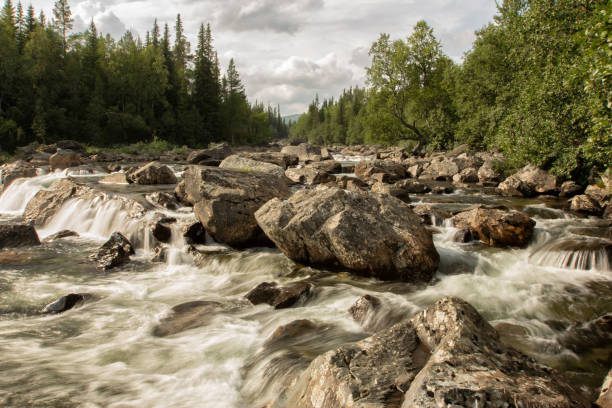 istock strong rapids in  national park, Sweden, Scandinavia 643655338