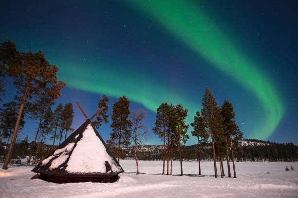 istock Northern lights, Aurora Borealis in Lapland, Finland 643659250
