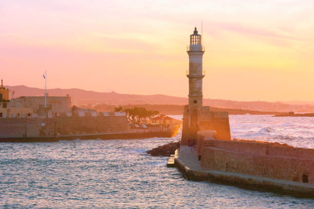 istock Lighthouse at sunset, Chania, Crete, Greece 643662882