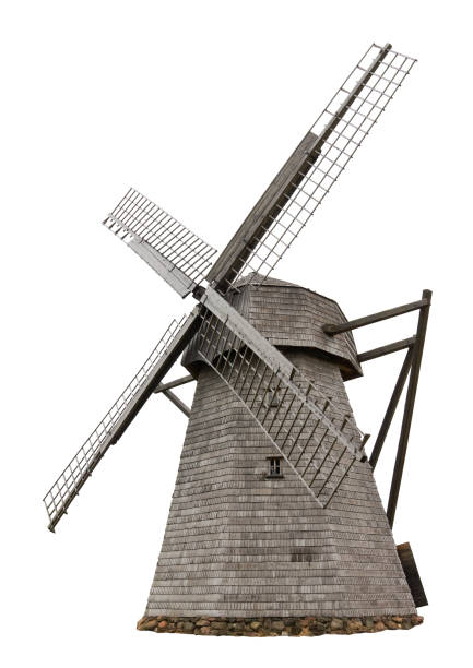 istock Big retro wooden closed wild mill isolated on white 643669836