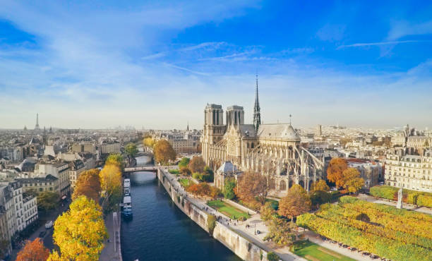 Notre Dame from above, Paris stock photo