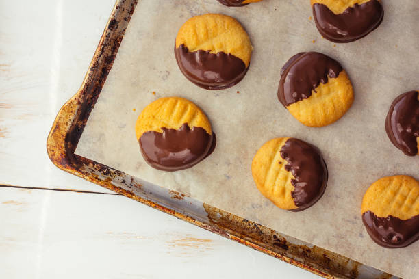 istock Shortbread cookies with chocolate topping 643678824