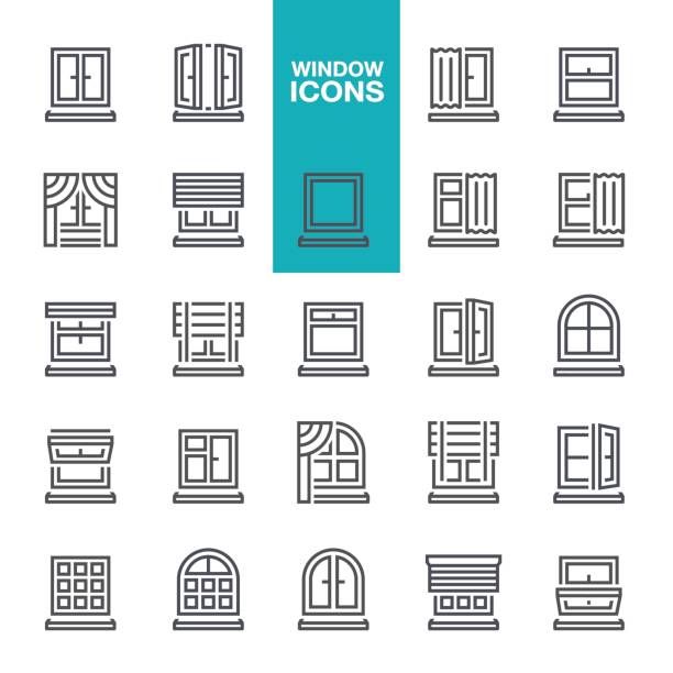 Window line icons Window, Residential Building, Home, construction, icon set, window icons stock illustrations