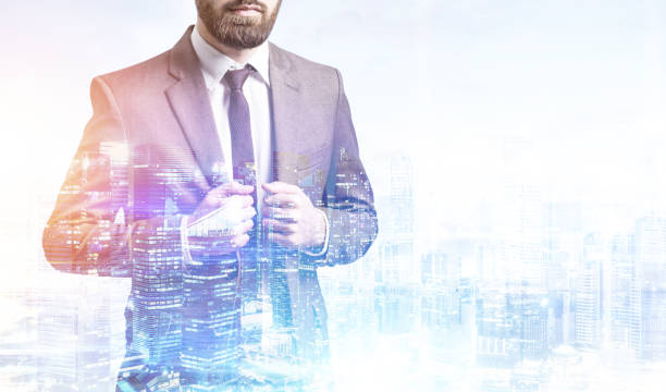 istock Bearded businessman in night city 643685830