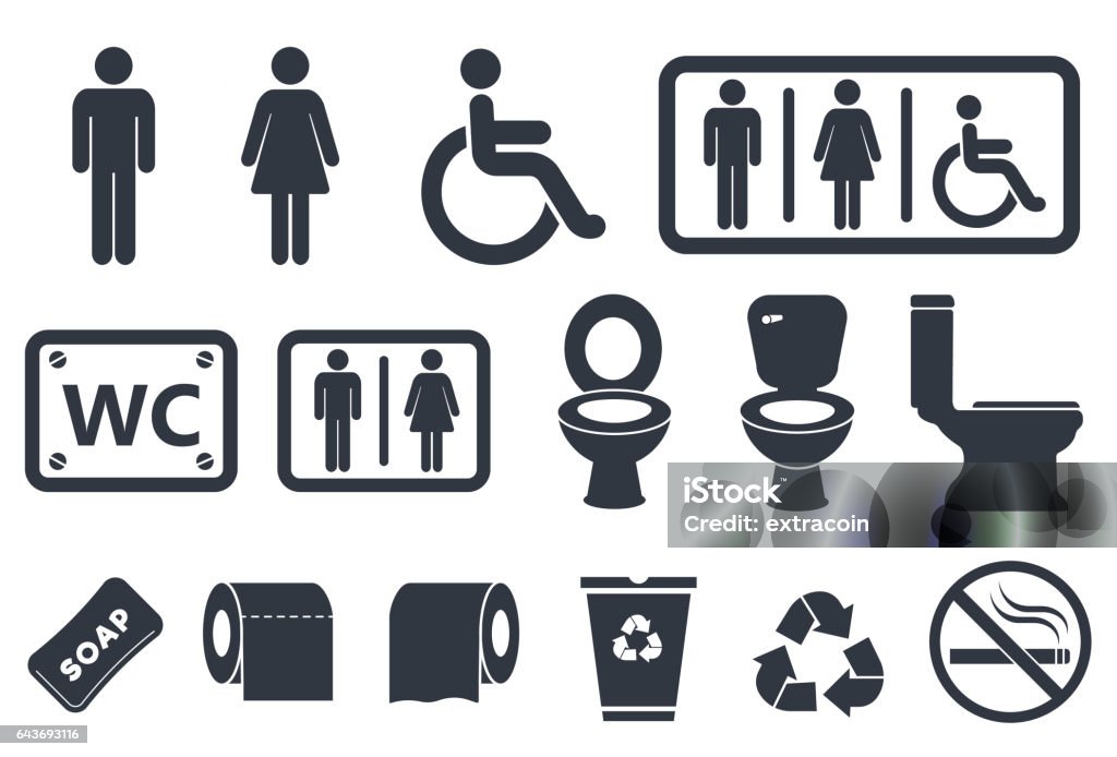 toilet icons toilet vector icons set, male or female restroom wc Toilet stock illustration