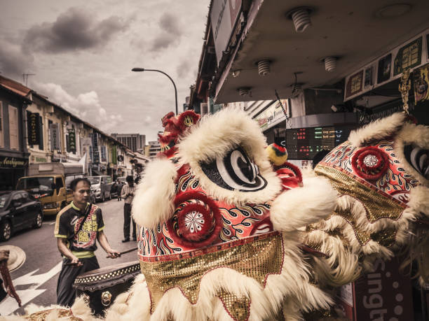 dança do leão chinês de ano novo de singapura - little india - fotografias e filmes do acervo