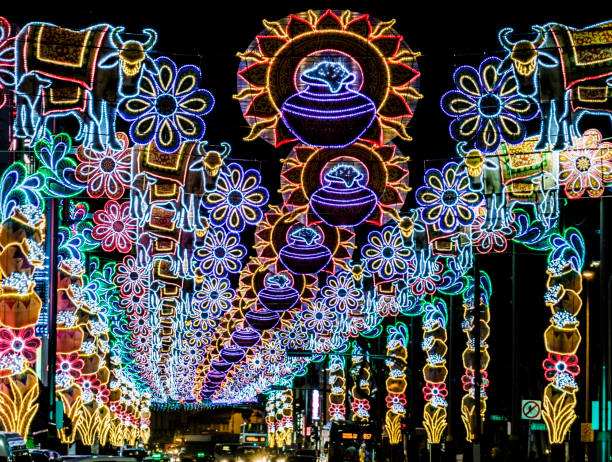 istock Decorated streets at night in Little India Singapore 643694352