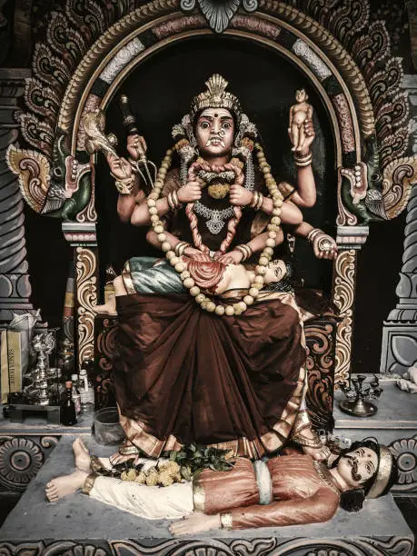 Goddess Periyachi in Sri Vadapathira Kaliamman Temple Singapore. Sri Vinayakar, Muruga and Ambal are the main deities of the temple.