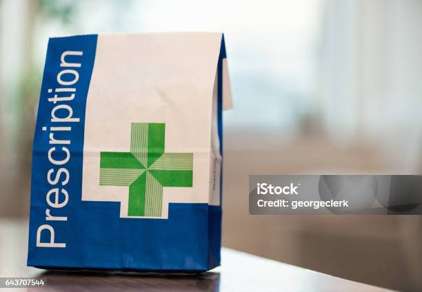 Prescription Medicine In A Paper Bag Stock Photo - Download Image Now - Prescription Medicine, Prescription, NHS