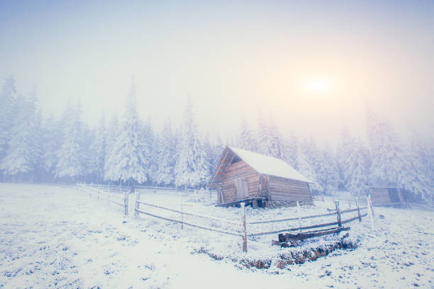 istock cabin in the mountains in winter 643723510