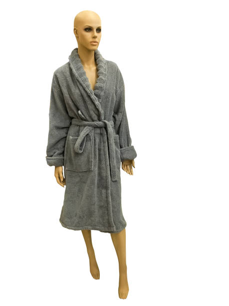 istock Female mannequin wearing gray bathrobe. 643739850