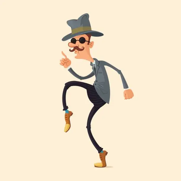 Vector illustration of spy sneaking on tiptoe