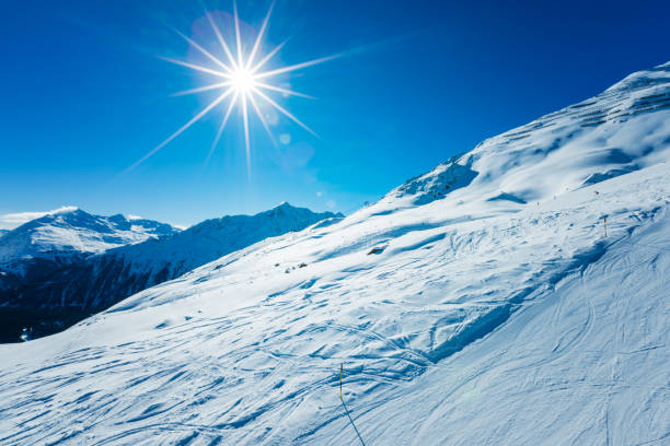 Panorama of ski runs on the Kaunertal glacier in Austria.