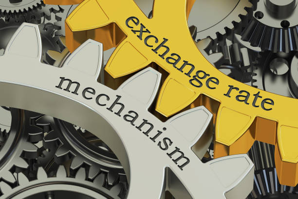 istock exchange rate mechanism concept on the gearwheels, 3D rendering 643757268