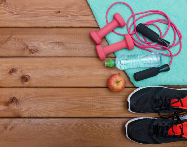 istock Fitness concept with sneakers 643768588