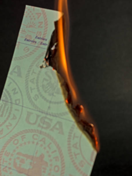 istock USA pssport visa sheet on fire, defocused, black background 643774638