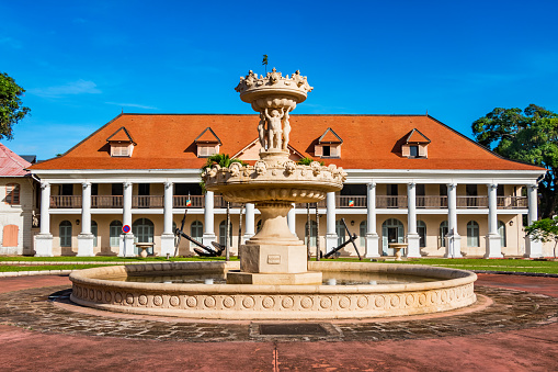 Stock photo of the prefecture building, a government building in downtown Cayenne, French Guiana, South America.