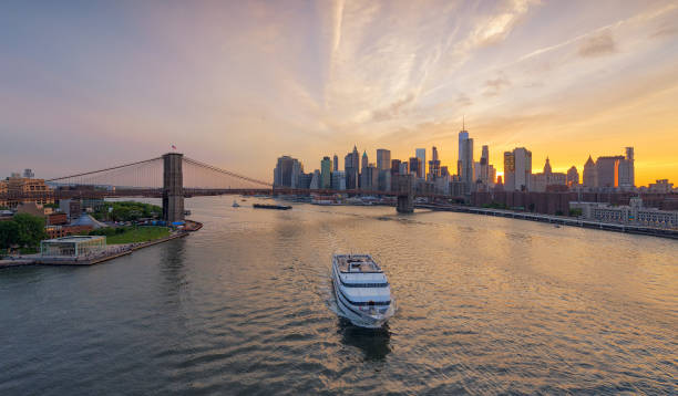 New York City,Skyline at sunset,  USA stock photo