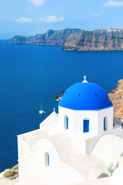 istock Church with blue domes in Santorini island, Greece 643828584