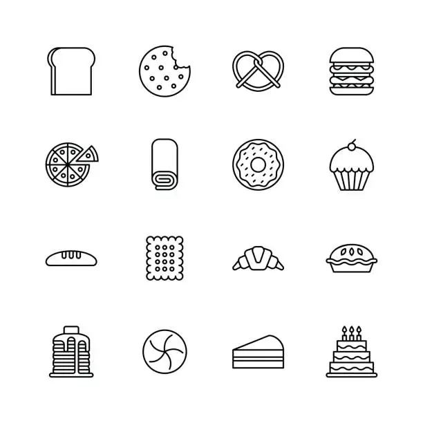 Vector illustration of Baked bakery bread icons - line