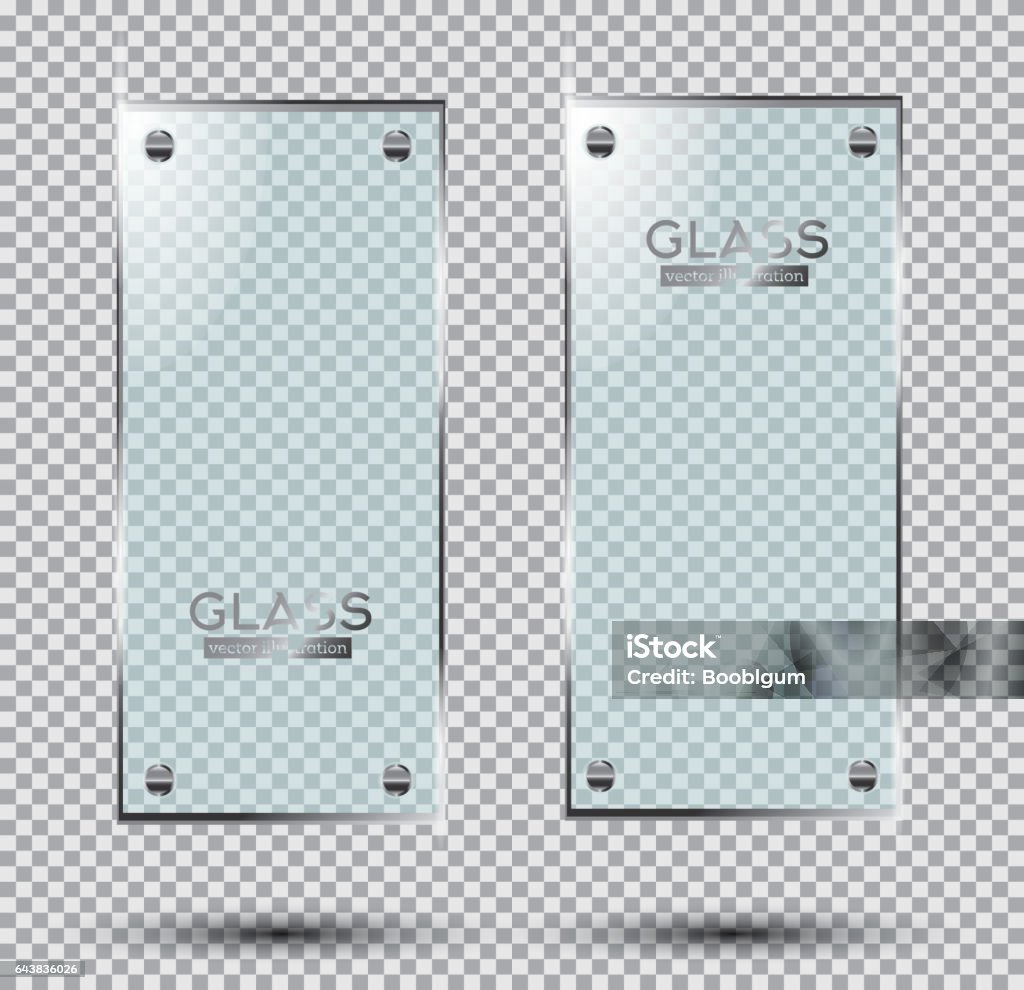 Two Glass Plates with Steel Rivets Isolated On Transparent Background. Two Glass Plates with Steel Rivets Isolated On Transparent Background. Vector Illustration. Abstract stock vector