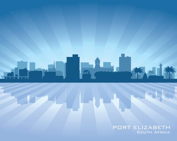 силуэт горизонта города порт-элизабет - port elizabeth stock illustrations